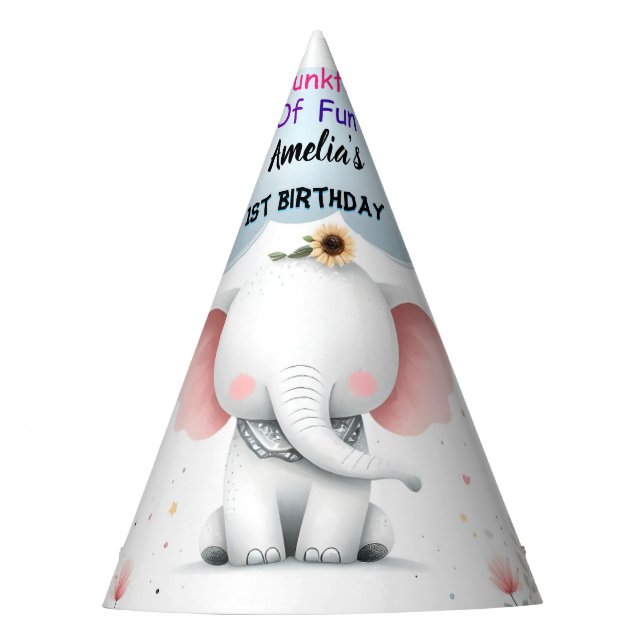Chapeaux De Fêtes Bois Blanc Eléphant Anniversaire Premier 1er Anniv (Devant)