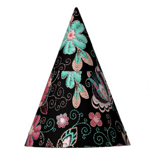 Chapeaux De Fêtes Broderie florale vintage Motif foncé