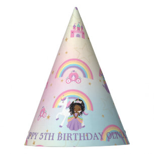 Chapeaux De Fêtes Brown Black Princess et Unicorn Rainbow Birthday