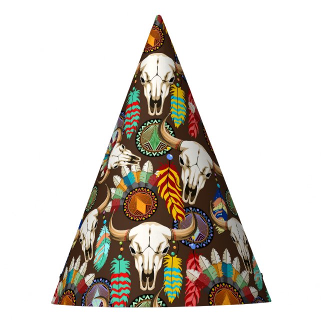 Chapeaux De Fêtes Buffalo Skull Native American Emblem (Devant)