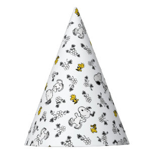 Chapeaux De Fêtes cacahuètes   Snoopy & Woodstock B&W Flower Motif