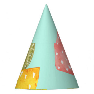 Chapeaux De Fêtes Cactus épineux dans les pots, motif aquarelle.