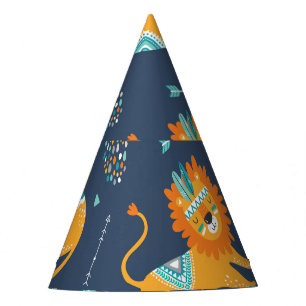 Chapeaux De Fêtes Caricature Lions Tribal Motif sans couture