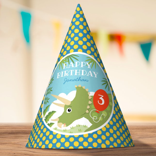 Chapeaux De Fêtes Carte Anniversaire Dinosaur Tricératops Tout Age B (Créateur téléchargé)