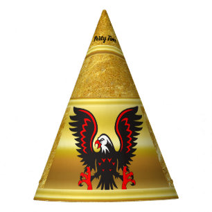 Chapeaux De Fêtes Cartoon Aigle noir et rouge avec texture de feuill