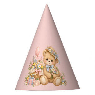 Chapeaux De Fêtes Célébration de nounours vintage avec des fleurs sa