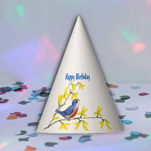 Chapeaux De Fêtes Chanter Red Blue Bird sur Branche Fleurs d'anniver