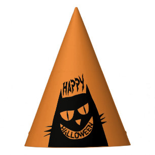 Chapeaux De Fêtes Chat noir d'Halloween déplaisant sur Orange