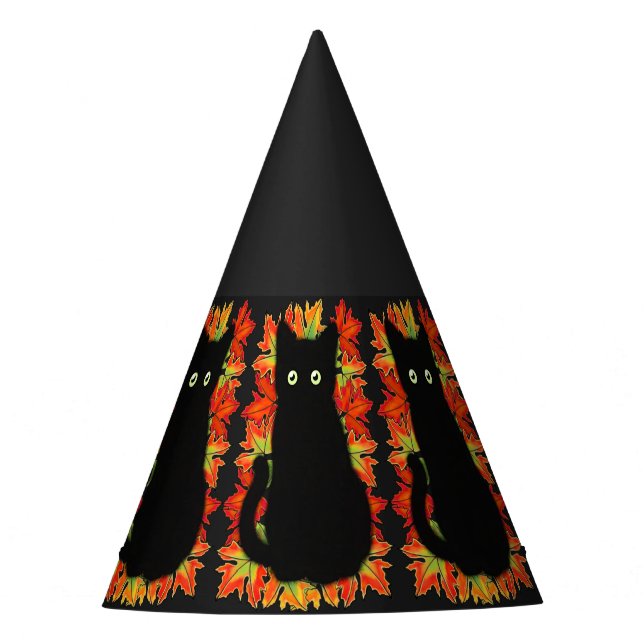 Chapeaux De Fêtes Chat noir, Feuilles d'automne motif, Halloween amu (Devant)