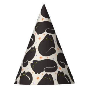 Chapeaux De Fêtes Chat noir rétro sur fond crème clair