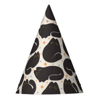 Chapeaux De Fêtes Chat noir rétro sur fond crème clair