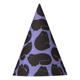 Chapeaux De Fêtes Chat noir rétro sur fond violet