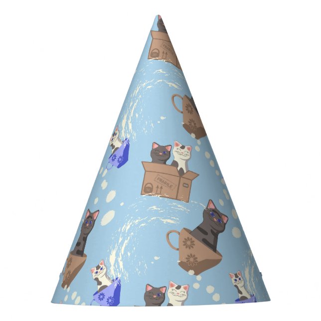 Chapeaux De Fêtes Chats en boîte et gouttes de lait sur bleu (Devant)