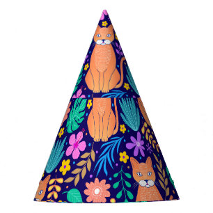 Chapeaux De Fêtes Chats et fleurs tropicales : Motif foncé