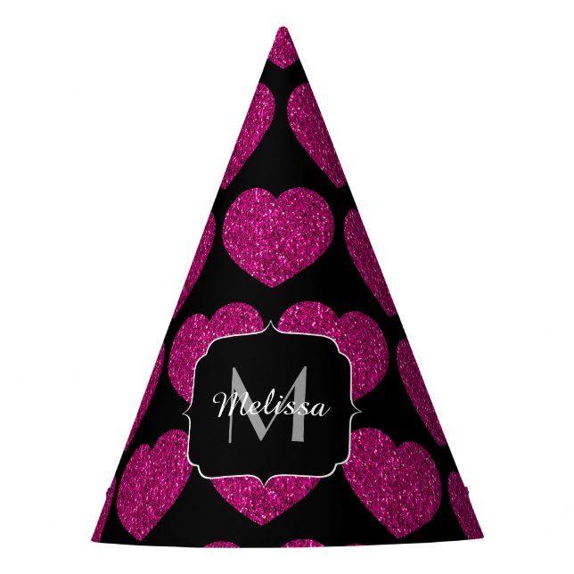 Chapeaux De Fêtes Chaud coeur rose faux pétille motif Monogramme (Devant)