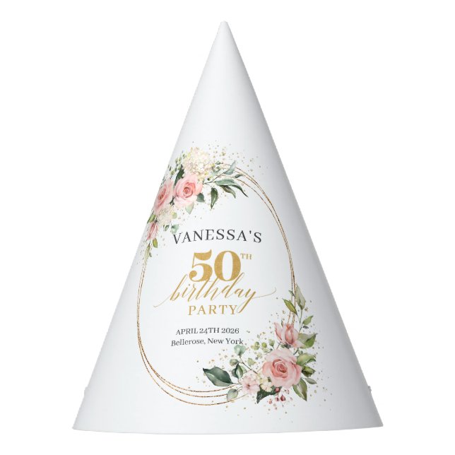 Chapeaux De Fêtes Chic Blush rose or eucalyptus 50e anniversaire (Devant)