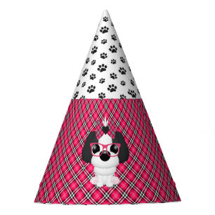 Chapeaux De Fêtes Chiots de Shihtzu casquettes roses nerd d'une fêt