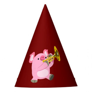 Chapeaux De Fêtes Cochon de dessin animé mignon jouant de la trompet