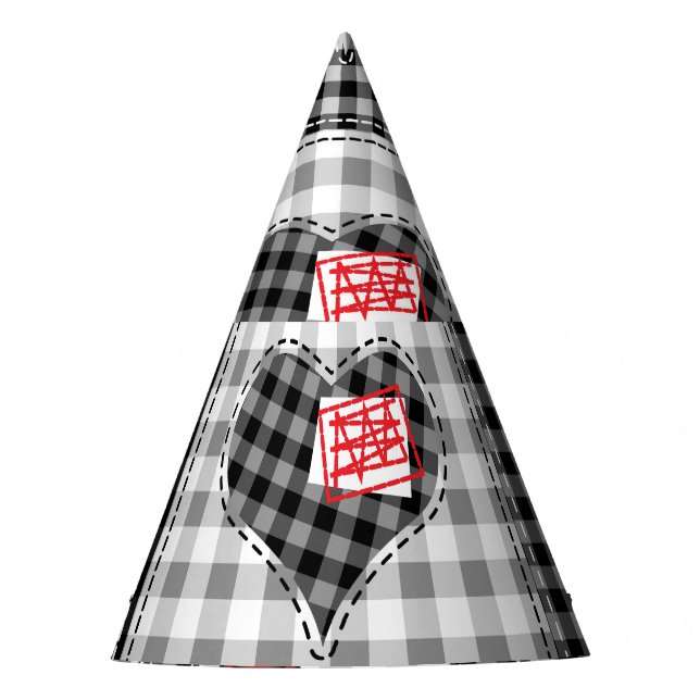 Chapeaux De Fêtes Coeurs Noir Blanc Patchwork Sans Couleur. (Devant)