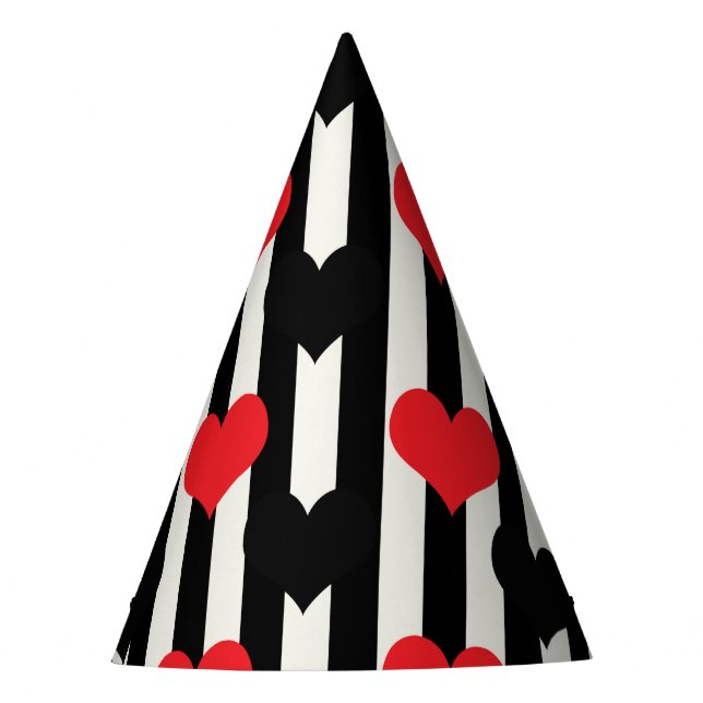 Chapeaux De Fêtes Coeurs Noirs Rouges Sur Bandes Blanches Noires (Devant)