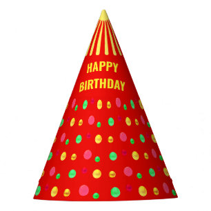 Chapeaux De Fêtes Confettis multicolores sur fond rouge