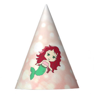 Chapeaux De Fêtes Corail et vert Rouge Haired Mermaid Casquette d'an