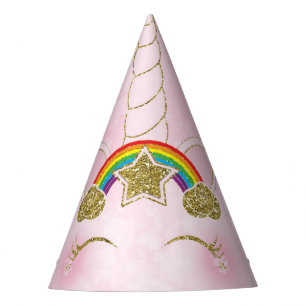 Chapeaux De Fêtes Corne de Licorne en Étoile Arc-en-Ciel Rose et Or