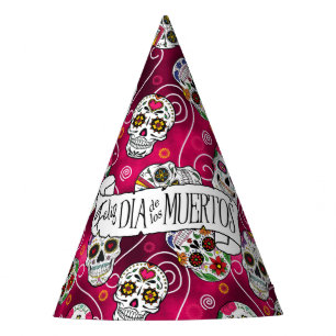 Chapeaux De Fêtes Crânes à sucre et torsades Rose Rouge D725