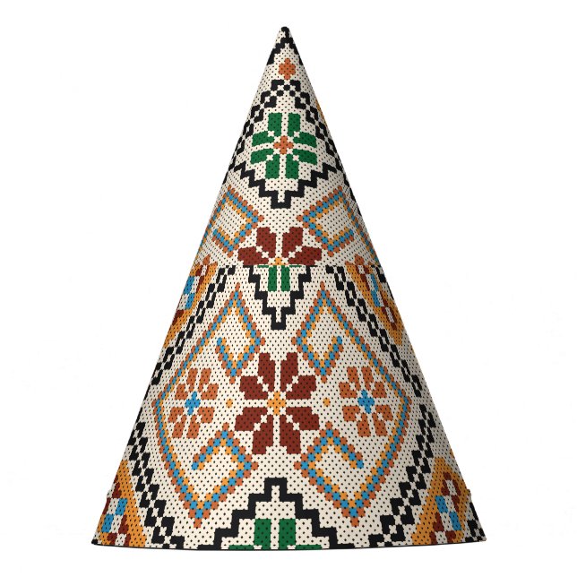 Chapeaux De Fêtes Crochet ukrainien : Motif artisanal ethnique. (Devant)