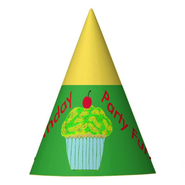 Chapeaux De Fêtes Cupcake vert jaune Casquettes d'anniversaire (Devant)