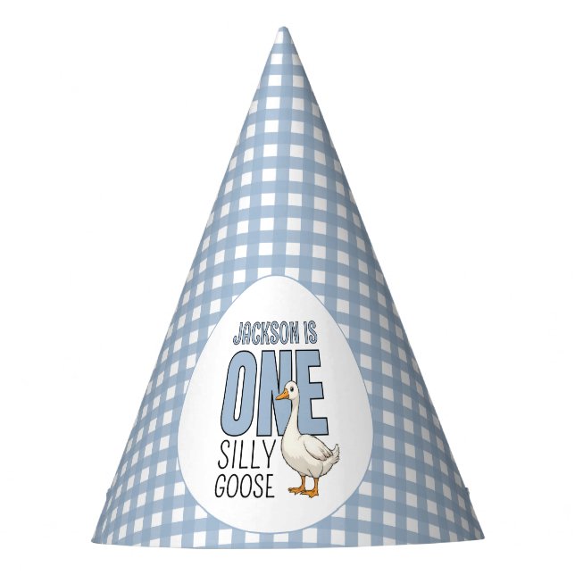 Chapeaux De Fêtes Custom Modern Blue One Silly Goose First Birthday (Devant)