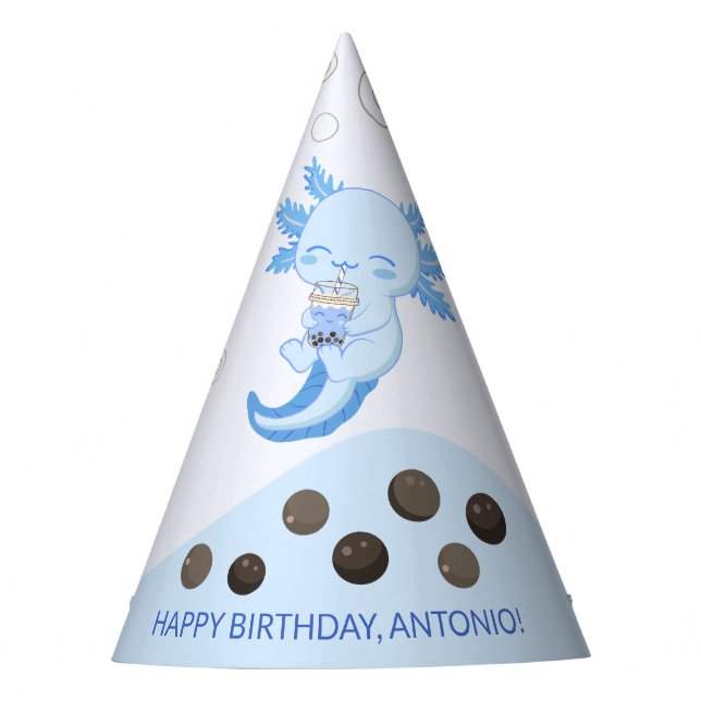 Chapeaux De Fêtes Cute Axolotl Blue Boba Tea Boys Anniversaire (Devant)