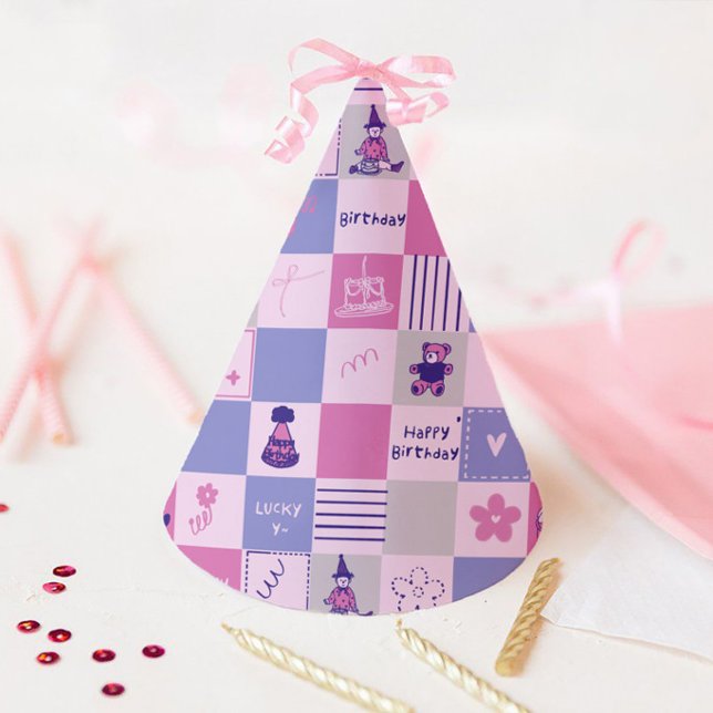 Chapeaux De Fêtes Cute Birthday Squares – Pink modern Pattern (Créateur téléchargé)