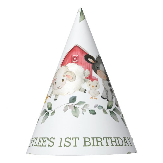 Chapeaux De Fêtes Cute Farm Animaux Verdure 1er anniversaire Garçon  (Devant)