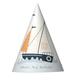 Chapeaux De Fêtes Cute Nautical Blue Sailboat Pastel Anniversaire de