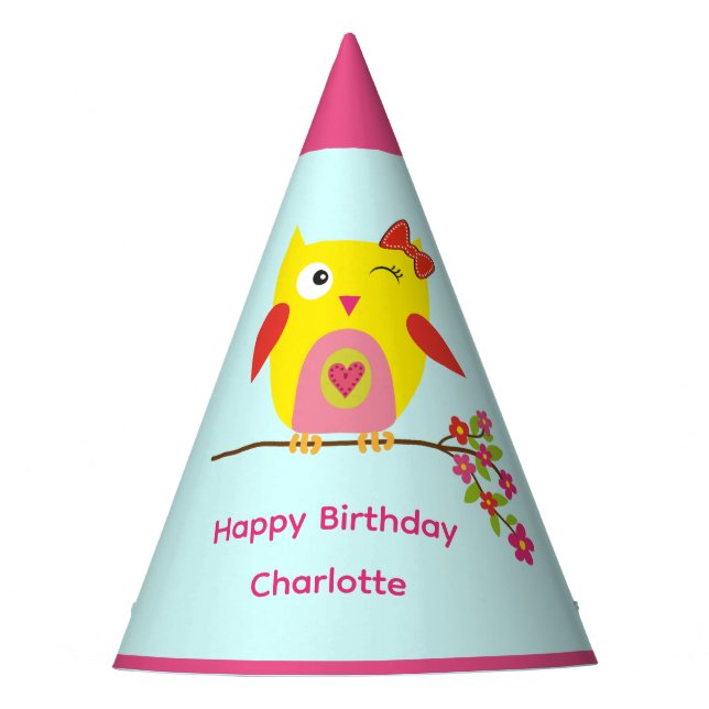 Chapeaux De Fêtes Cute Owl Fleurs roses Enfants Anniversaire personn (Devant)