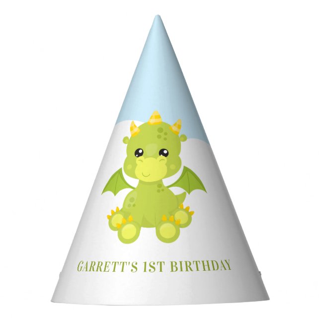Chapeaux De Fêtes Cute Personnalisé Boy Dragon 1er Anniversaire (Devant)