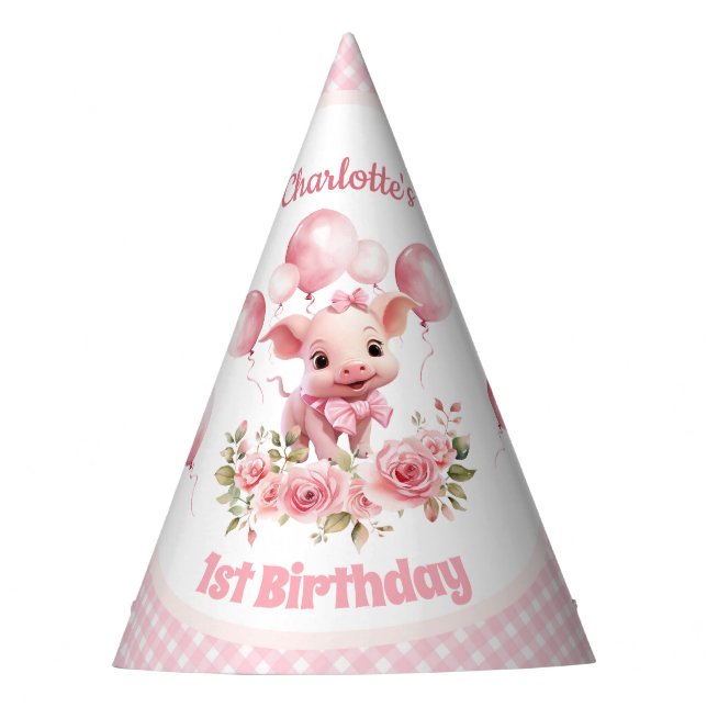 Chapeaux De Fêtes Cute Pig Pink Farm Girl 1er anniversaire Casquette (Devant)