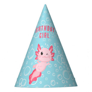 Chapeaux De Fêtes Cute Rose Axolotl Thème sous-marin Anniversaire Fi