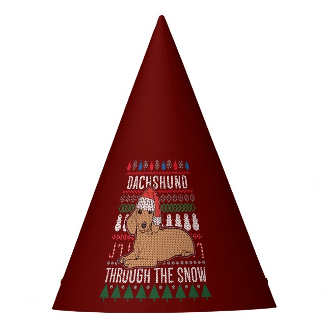 Chapeaux De Fêtes Dachshund À Travers Le Chandail De Noël Laide Neig (Devant)