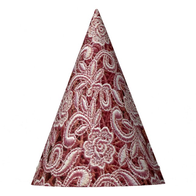 Chapeaux De Fêtes Dentelle rose, motif rose vintage. (Devant)