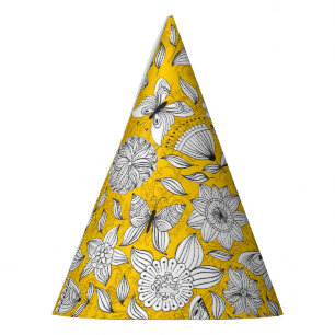 Chapeaux De Fêtes Design abstrait fleuri jaune blanc mignon
