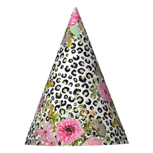 Chapeaux De Fêtes Design Empreinte de léopard et floral élégant (Devant)