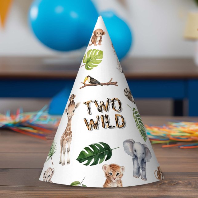 Chapeaux De Fêtes Deux animaux sauvages Safari thème garçon 2e anniv (Two Wild, 2nd Birthday party hat)