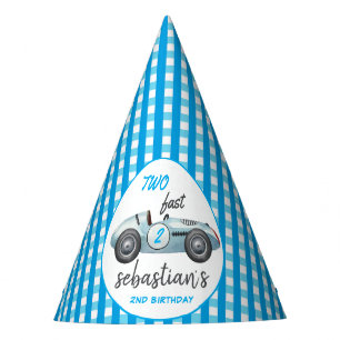 Chapeaux De Fêtes Deux Fast Blue Race Car 2e Invitation anniversaire