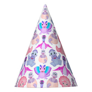 Chapeaux De Fêtes Dinosaure Aquarelle rose Baby shower d'anniversair