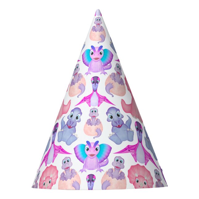 Chapeaux De Fêtes Dinosaure Aquarelle rose Baby shower d'anniversair (Devant)