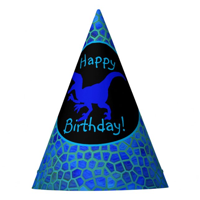 Chapeaux De Fêtes Dinosaure Bleu Cachez Joyeux Anniversaire ! (Devant)