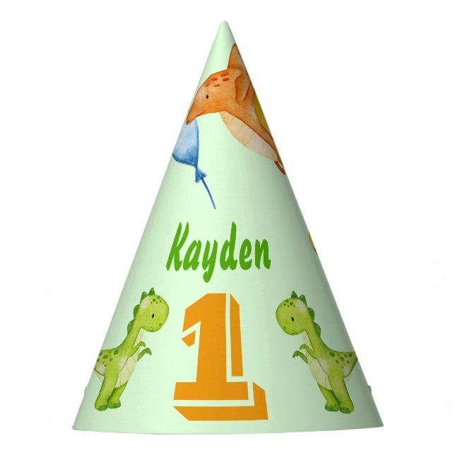 Chapeaux De Fêtes Dinosaure vert casquette de fête personnalisé (Devant)