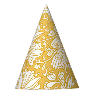 Chapeaux De Fêtes Doodle à fleurs dorées, abstrait dessiné à la main